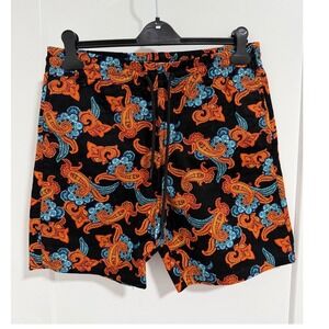 Forever 21 Men Paisley Print Drawstring Shorts Black Orange‎ Blue Size M NWT